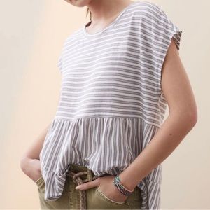 Anthropologie Pilcro Babydoll Shirt Top Size S Medium White Gray Stripe